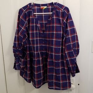 ModCloth Plaid 3/4 sleeve split collar blouse